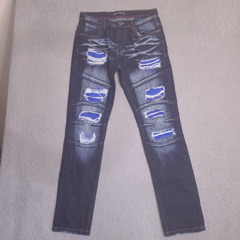Arketype Jeans Men's 34x34‎ Blue Streetwear Destroyed Distressed Cotton